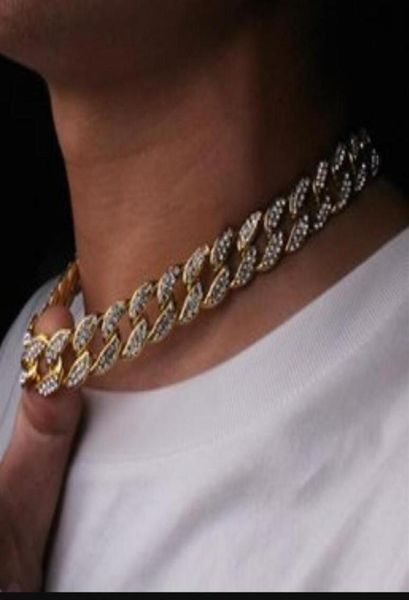 

hip hop bling fashion chains jewelry mens gold silver miami cuban link chain necklaces diamond iced out chian necklaces232s6509529