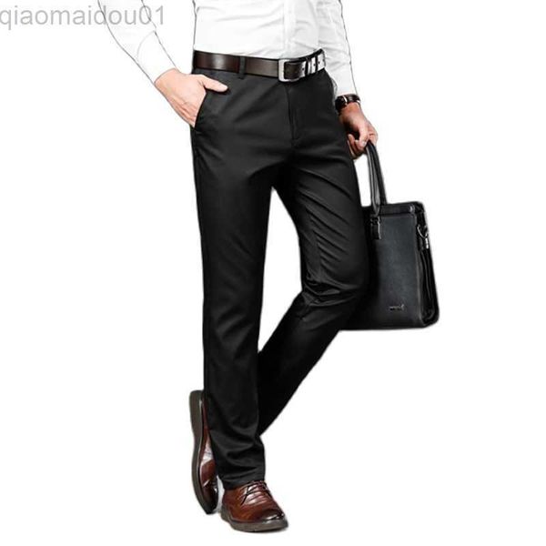 

men's pants men dress pants smart casual solid suit pants men office pants mid full length suit trousers for man straight l230727, Black