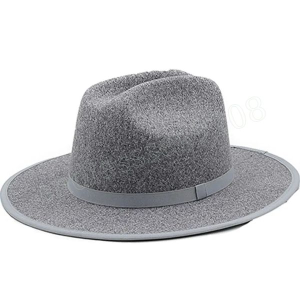 

men women jazz fedora hat simple woolen bowler hat wide flat brim soft felt cap outdoor travel performance party hat, Blue;gray