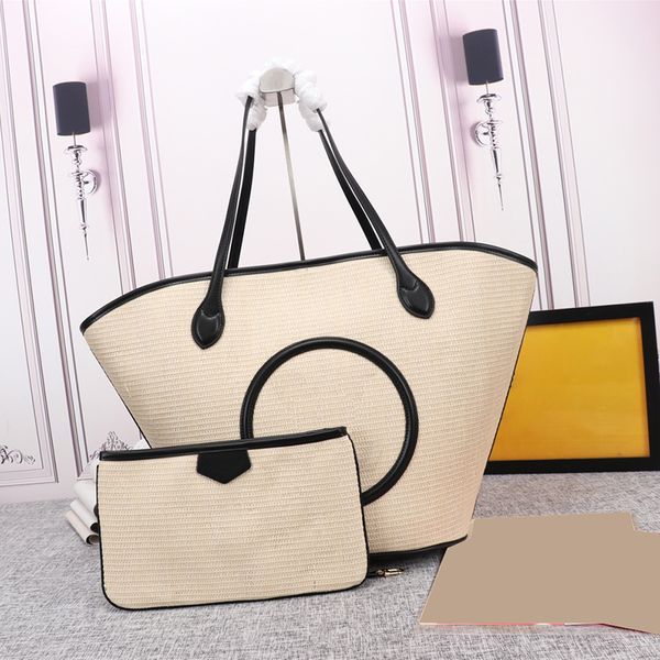

luxury shoulder bag designer beach bag casual clutch bag straw woven decorative bag leather tote bag travel women's bag large capacity