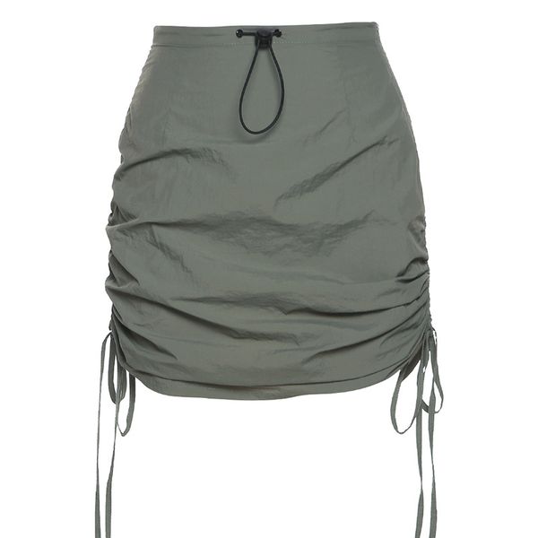

new summer women's dress solid color high waist strap wrap hip skirt, Black