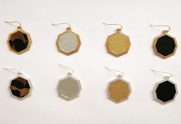 

designer leopard earrings for women hexagon prism charms pu leather dangle earring boutique jewelry christmas gifts2065021, Golden