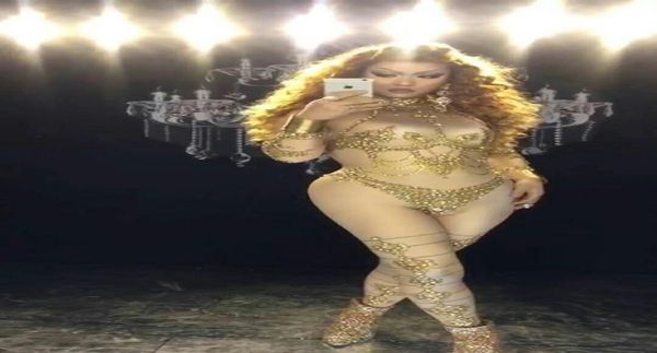 

dj songbird sparkly gold s jumpsuit rhines costume bling women's nude stretch bodysuit rompers female prom celebrate outfit9316960, Black;red