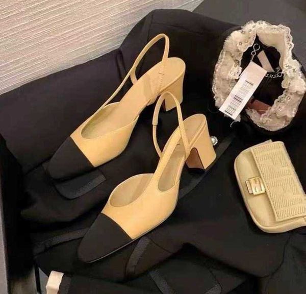

sandals designer sandals channel slides shoes small fragrance sandals new color matching french thick heel shoes higy, Black