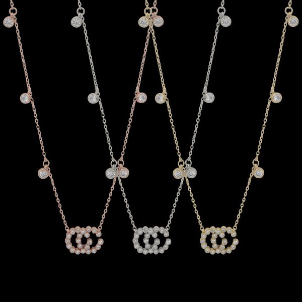 

luxury s925 original designer girls diamond g pendant choke necklace elegant women love 18k rsilver ose gold pink logo engrave chain fashion, Silver