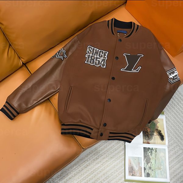 

100% correct version men's plus size outerwear & coats cashmere genuine cowhide sleeves luxury puffer jackets designer varsity jacket o, Black;brown