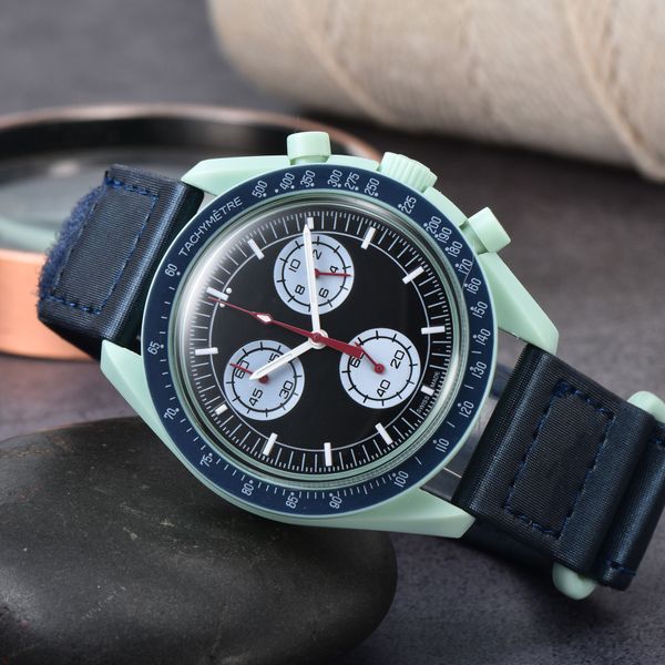 

bioceramic planet moon mens watches full function chronograph watch mission to mercury 42mm nylon designer watches quartz clock relogio with, Slivery;brown