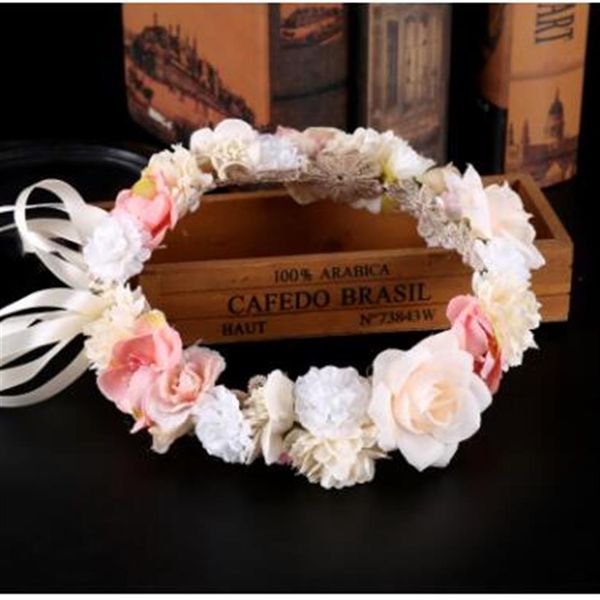 

bridal wedding garlands girls princess colorful simulation flowers wreaths holiday head accessories kids beach pography wreaths284i, Slivery;white