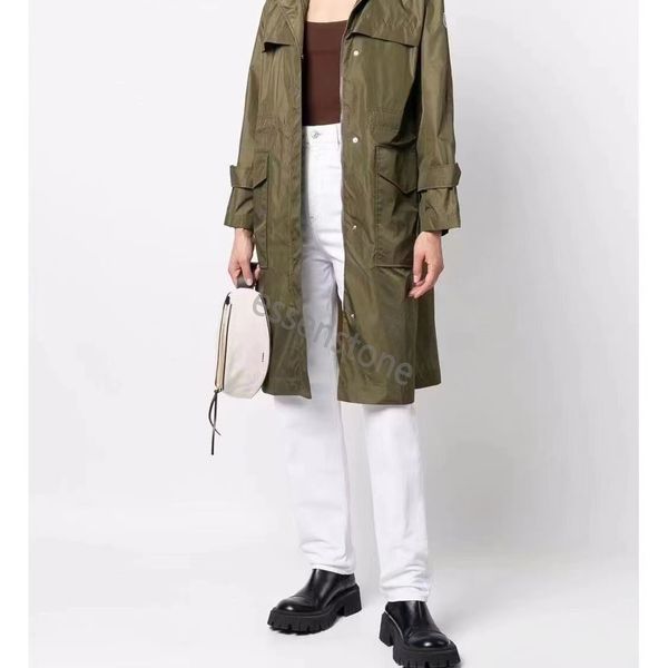 

long jacket women's designer long trench coat french brand lace up embroidered badge expensive men's waist hooded women jacket wit, Tan;black