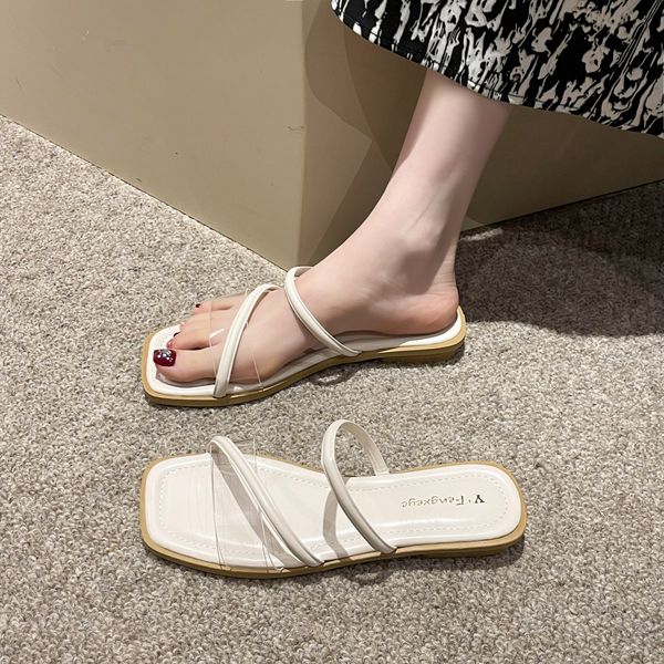 

cross-band women's slippers new fashion trend in summer korean version of slippers women wear transparent slippers with flat bottom, Black