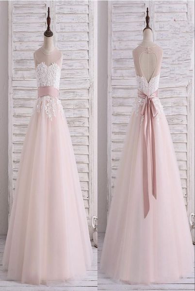 

cute blush designer flower girls dresses 2022 sheer neck lace applique keyhole back floor length first communion dress 502629, White;blue