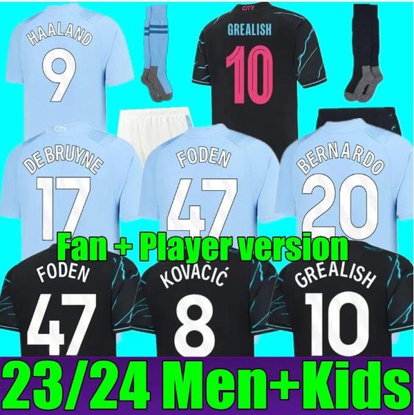 

haaland 23 24 soccer jerseys de bruyne phillips mans cities grealish mahrez foden bernardo joao cancelo z grealish football shirt 2023 2024, Black;yellow