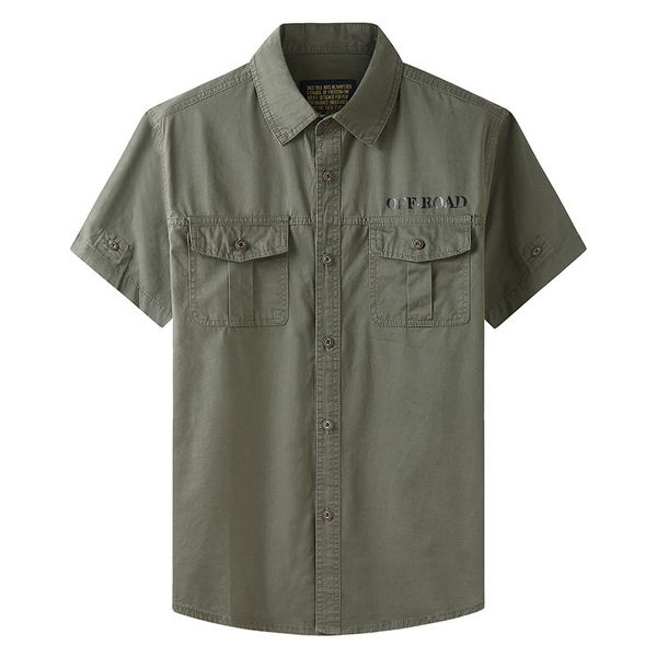 

mens casual shirts for summer fashion blouses short sleeves oversize 5xl 100% cotton cargo military green clothes 230726, White;black