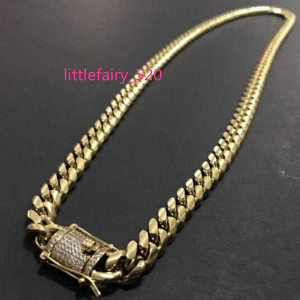 

chains mens 18k gold tone 316l stainless steel cuban link chain necklace curb cuban link chain with diamonds clasp lock 8mm/10mm/12mm/14mm/1, Silver