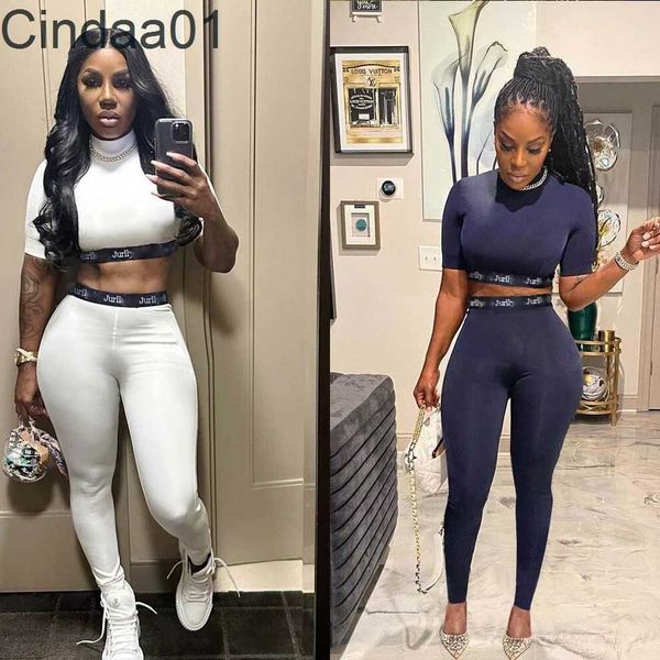 

new summer autumn tracksuits womens fashion trend waist ribbon letter contrast slim fit wrap hip pants set, Gray
