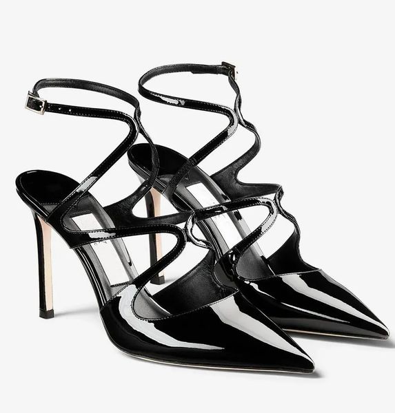 

summer essential azia women sandals shoes black nude patent leather pointed toe high heels party wedding lady gladiator sandalias eu35-43