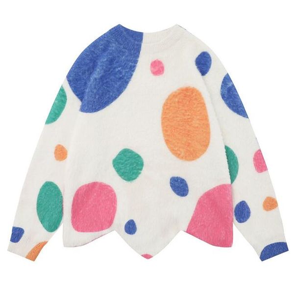 

print knitted sweater warm mohair knitwears baggy casual irregular cropped sweaters