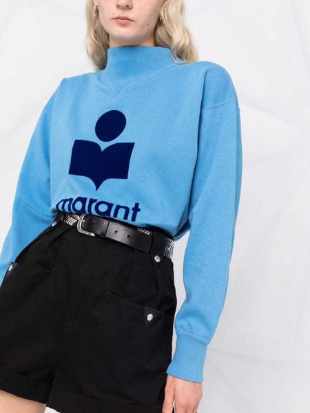 

isabel marant lu women hoodie designer pullover sweatshirt flocking print half high collar long sleeve loose terry sweater for fashion hoodi, Black