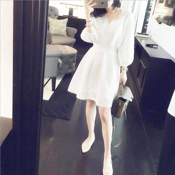 

spring holiday dress artistic style slim white lace for women, Black;gray