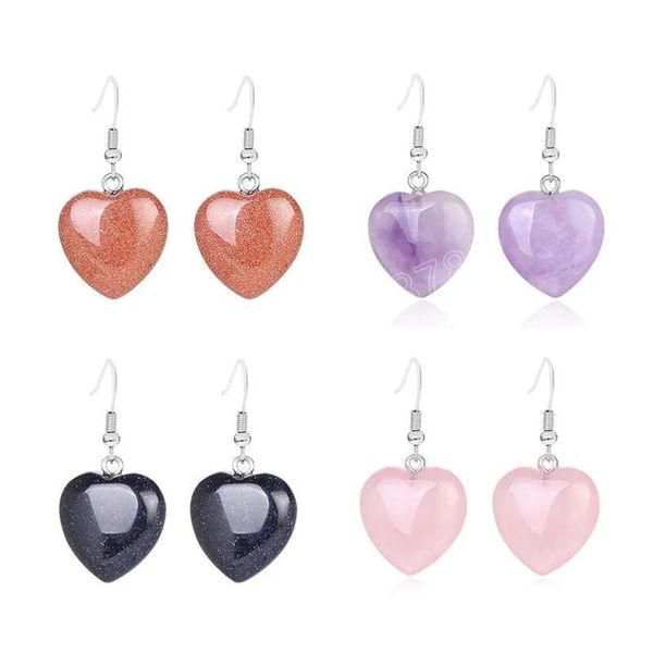 

dangle chandelier heart earrings natural crystal stone pendant ear studs fashion accessories valentines day gift, Silver