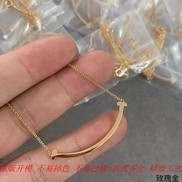 

original tiffay smile necklace 925 sterling silver plated 18k gold smooth face collar chain, Golden;silver