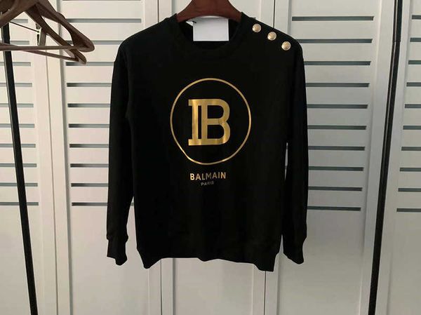 

balman sweaters cotton loose letter gold button designer long sleeve terry sweater, Black