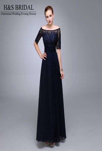 

real picture navy blue evening dresses 2016 half sleeve beaded chiffon formal mother of the bride groom dresse appliqued lace form4481316, Black;red