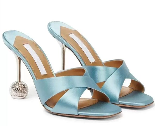 

perfect summer yes darling sandals shoes women satin disco ball heel glamour high heels lady mules bridal party wedding sandalias, Black
