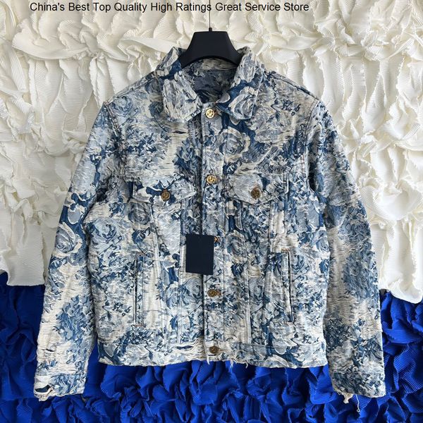 

men's jackets fall spring 2023 premium classic distressed jungle print loose denim jacket 230726, Black;brown
