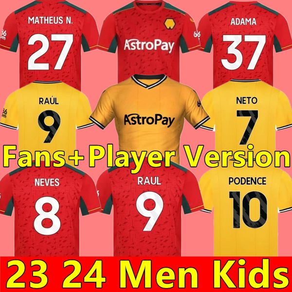 

2023 2024 wolves soccer jerseys guedes matheus nunes adama kilman raul neves 2023 wanderers j.otto podence wolverhampton football shirts men, Black;yellow