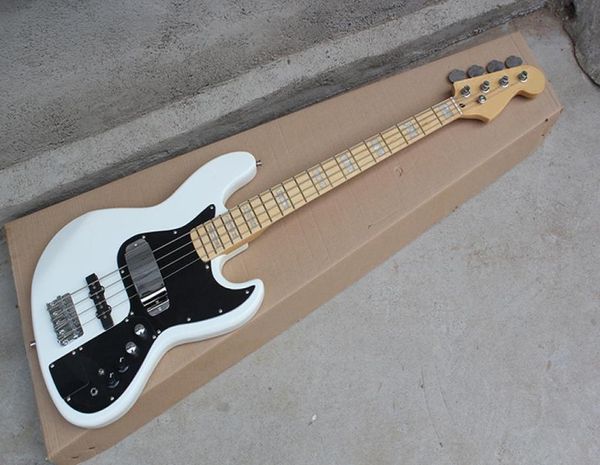 

factory custom white 4 strings electric bass guitar with white pearl inlayblack pickguardmaple fretboardoffer customized6622523