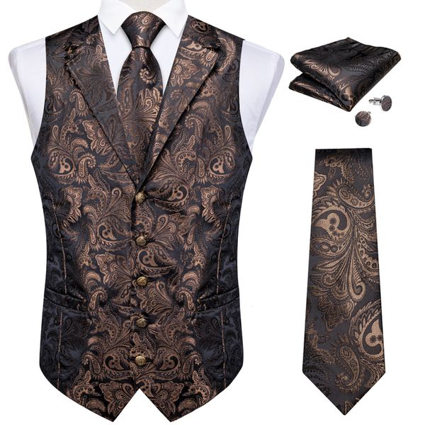 

mens vests luxury brown silk suit vest for men wedding dress up formal waistcoat neck tie handkerchief cufflinks fashion gilet 230726, Black;white