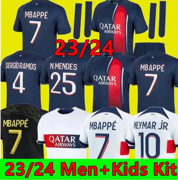 

mbappe hakimi soccer jersey ugarte mendes ekitike 23 24 maillots football 2023 2024 marquinhos mbappe men kids psgs shirt uniforms enfant fa, Black;yellow