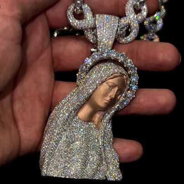 

designer jewelry real 9k 10k 14k 18k solid gold s925 silver iced out mary charm hip pop custom made st. mary pendant