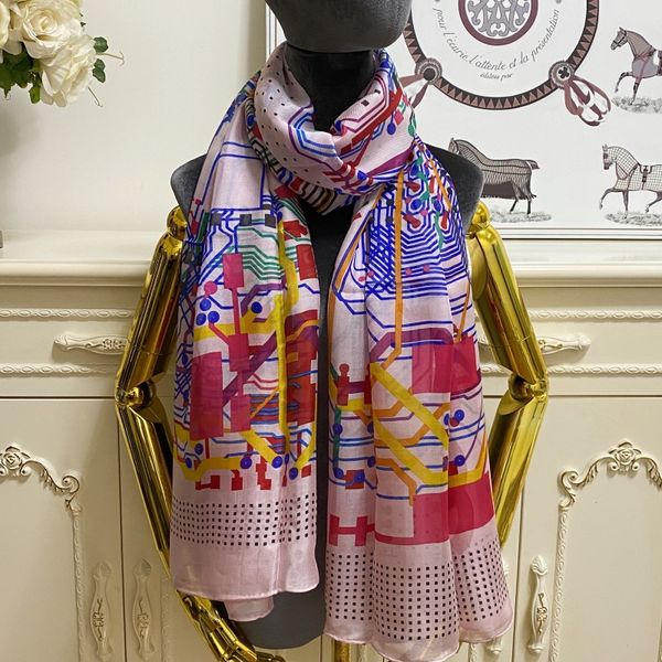 

women's long scarf 100% silk material pink print pattern beautiful scarves shawl big size 190cm -105cm, Blue;gray