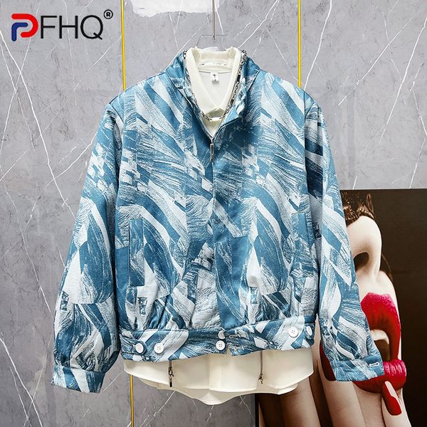 

men's jackets pfhq autumn trendy oil painting graffiti handsome padded shoulder contrast color abstract original 21z1213 230726, Black;brown