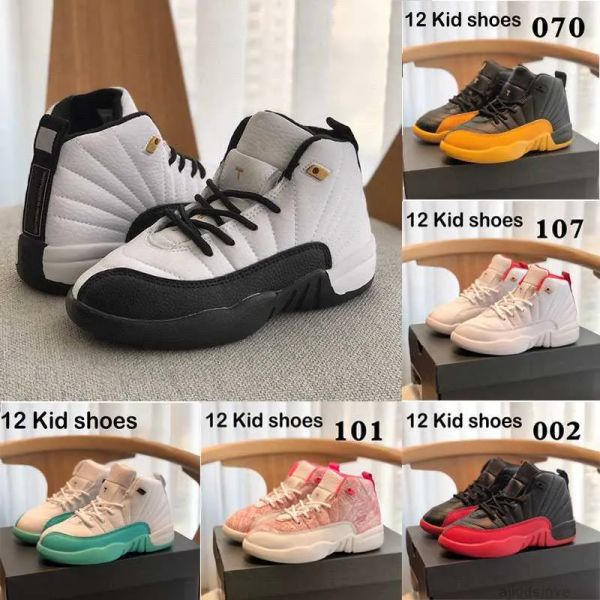 

jumpman 12 kid basketball shoes ps flu game black deadly pink gym red athletic outdoors sneakers childrens size 26-35