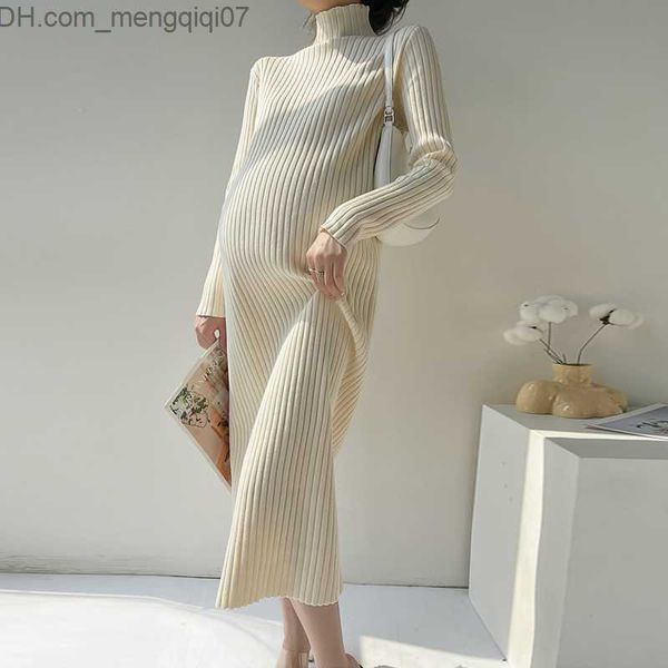 

maternity dresses pregnant women wearing turltenck long thick knitted maternity long sweater loose dress z230728, White