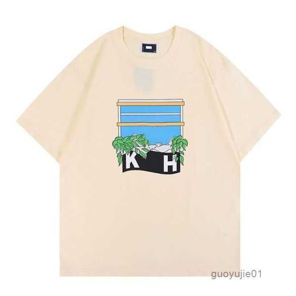 

2023 designer kith men's t-shirts the new yorker skyline newsstand rabbit paper cutting printed round neck cotton loose casual t-shirt, White;black