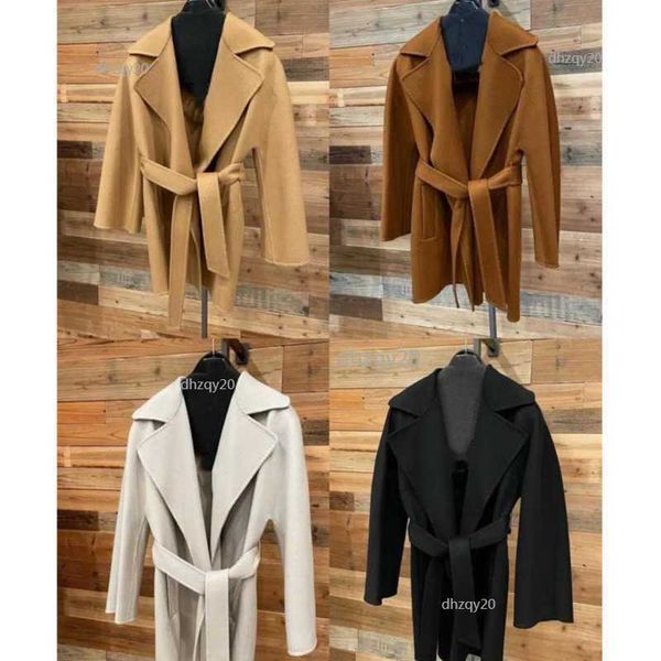 

high version max double sided cashmere coat water ripple woolen overcoat designer brand luxury women windbreaker long bathrobe cardigan jack, Black