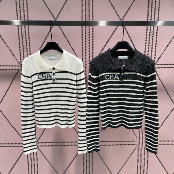 

new women knits tee knitted luxury long sleeve elegant lapel golden silk thread stripes pullover szfp5385 fashion street wear out-fit autum, White