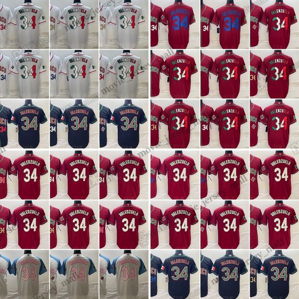 

34 fernando valenzuela 2023 new baseball jerseys world cup color matching white red blue stitched jersey, Blue;black