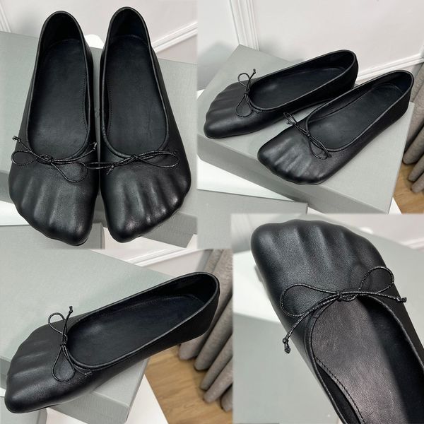 

womens anatomic ballerina in black 71426 shiny soft sheepskin knot five finger shape at toe tone on tone insole black sole flat designer lea