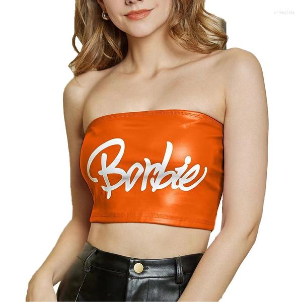 

women's tanks pink pu leather tube women strapless high street crop summer mini slim backless y2k party club girl, White