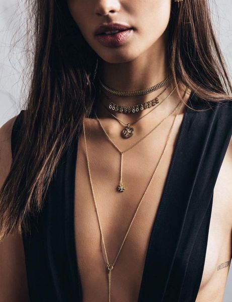 

fashion brand punk metal chain coin chokers necklaces for women vintage jewelry gold pendants necklaces chunky necklace3694010, Silver