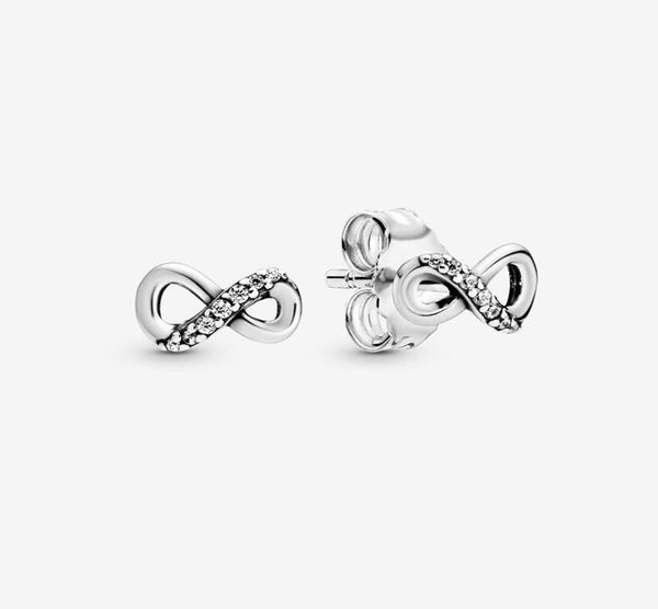 

925 sterling silver sparkling infinity stud earrings women girls cute small earring with original box for earring sets2081478, Golden;silver