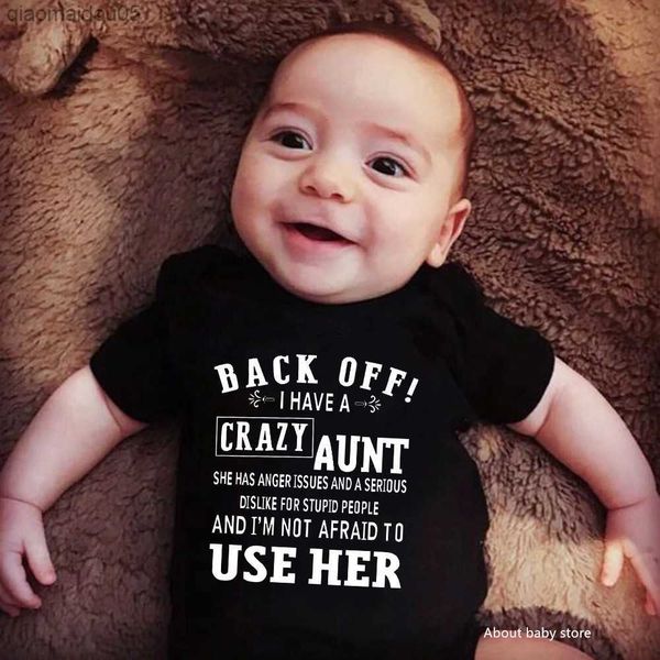 

back off i have a crazy aunt printed infant boys girls onesie funny cotton short sleeve baby bodysuit newborn rompers clothes l230712, Blue