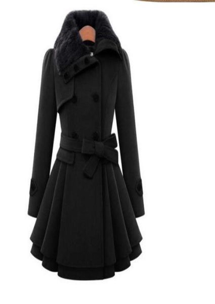 

winter coat women trench women039s coat 2019 brand woolen double breasted long sleeve belt red slim womens khaki trench2678202, Black