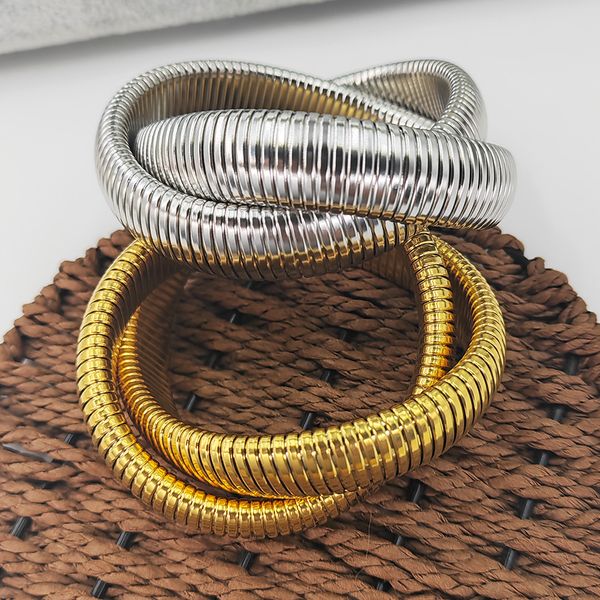 

new gold simple stainless steel elastic double loop bracelet snake shaped titanium steel bracelet 18k gold plated jewelry hiphop element wir, Black
