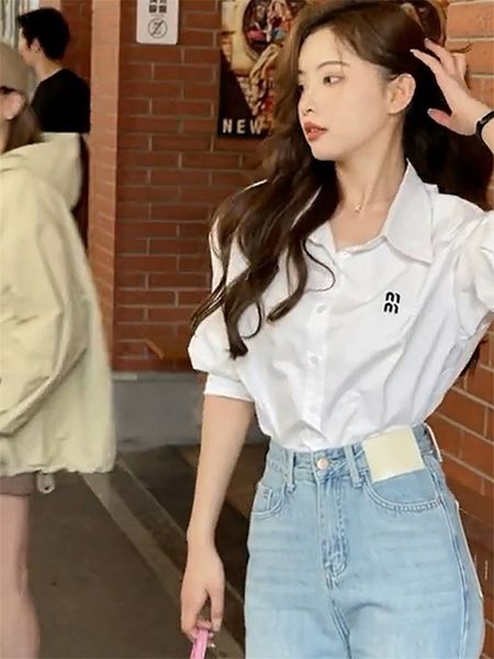 

womenswear designer's new t-shirt high-quality monogram stick cloth embroidered fashion temperament short sleeve t-shirt, White